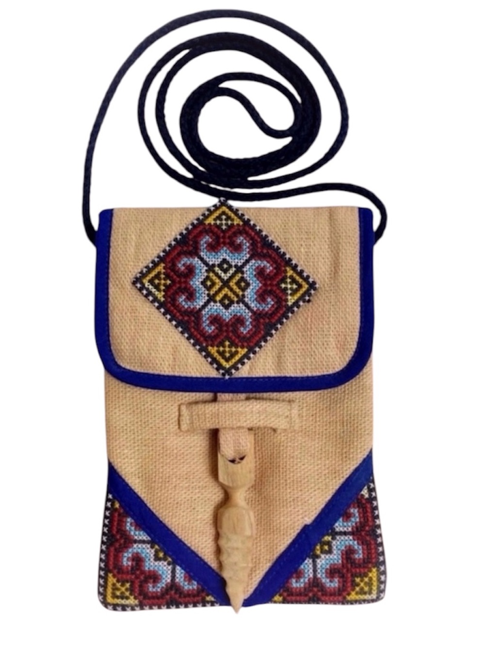 Handmade Peruvian Crossbody Bag With Wooden Closure